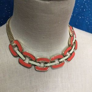 NWT Orange & Cream Necklace Chunky Chain & Interlinked Accents